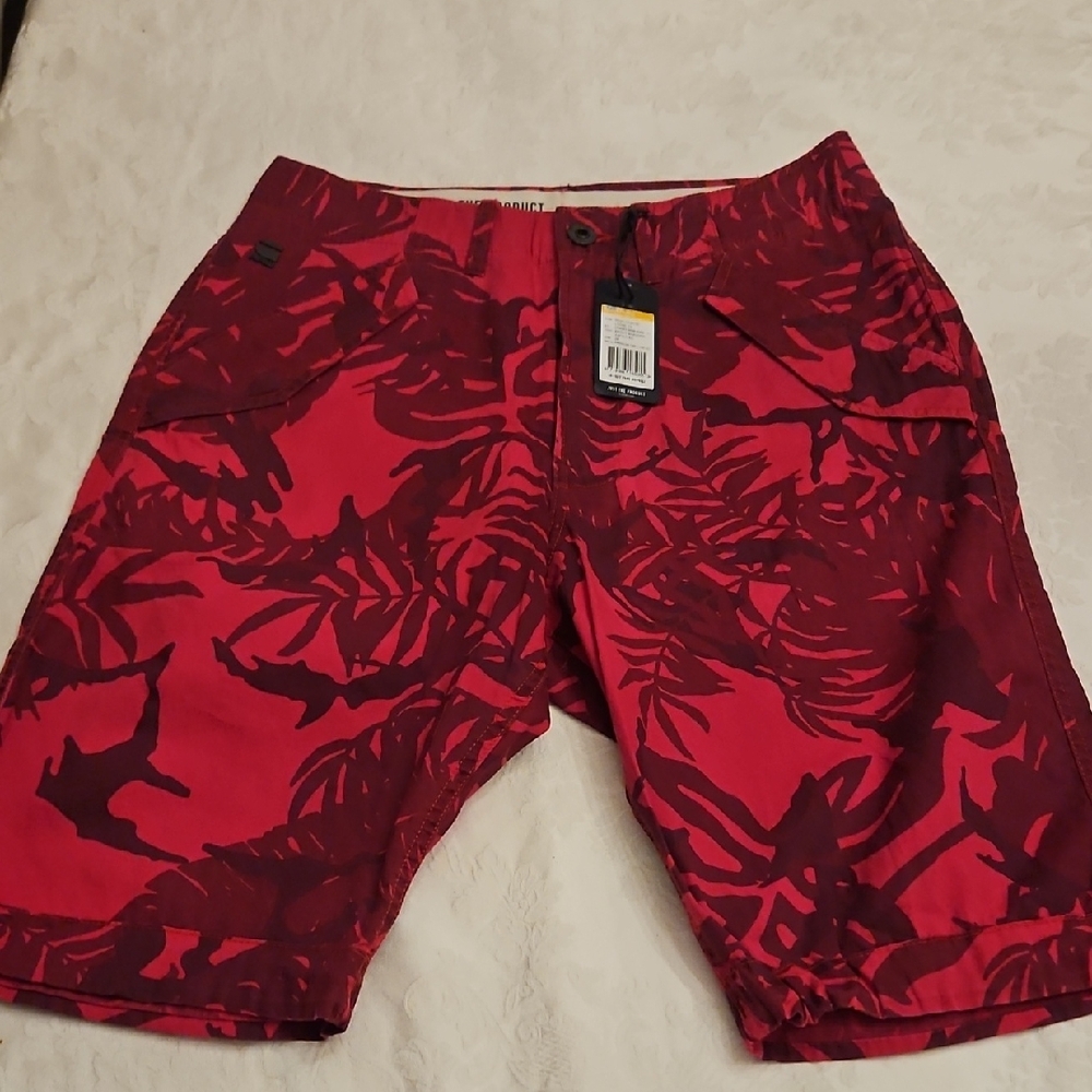 Men's G-raw Fushia Floral Shorts With Ties At Leg.  Waist 29